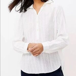 NWT LOFT Clip Dot Henley Peter Pan Collar Shirt Blouse White Size Medium